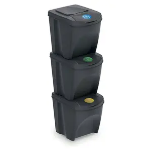 Plastic Manual Lift Rubbish Bin - 25L (Set of 3) Black