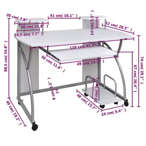 Berkfield Computer Desk White 110x52x88.5 cm Engineered Wood