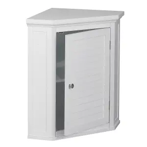 Teamson Home Bathroom Corner Wall Cabinet, Wooden Cabinet with Shutter Door, Bathroom Storage, White