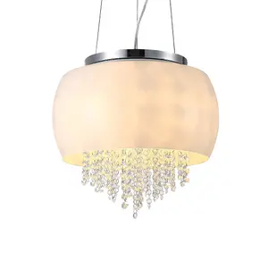 Milagro Nova Chrome Pendant Lamp 40CM Elegant Cream Glass Shade Housing Delicate Suspended Crystals