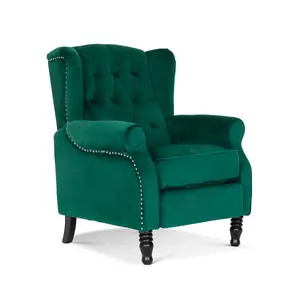 Velvet Emerald Green Marianna Manual Recliner Wingback Chair