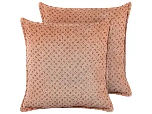 Set of 2 Cushions RHODOCOMA Cotton 45 x 45 cm Geometric Block-Printing Pink