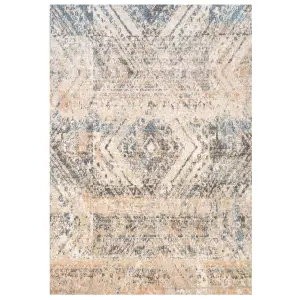 Blue Beige Distressed Diamond Soft Living Area Rug 160x230cm