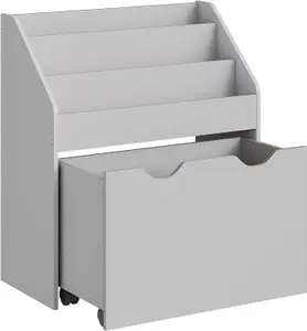 SONGMICS Kids's Bookshelf, Toy Shelf, Children's Shelf, with 3 Compartments, Storage Box on Wheels, Multifunctional, Dove Grey