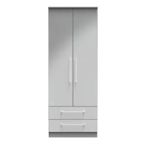 Chester 2 Door 2 Drawer Wardrobe in Uniform Grey Gloss & Dusk Grey (Ready Assembled)