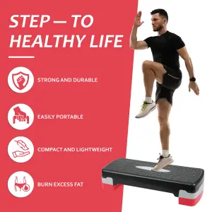 Aerobic Stepper Yoga Step Board Gym Fitness Exercise Cardio Adjustable Blocks Red