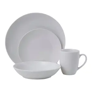 Interiors by Premier 16-Piece Dinner Set, Modern White Porcelain Dinner Set, 16 Piece White Dinner Set Ideal for Four Diners