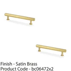 2 PACK - Industrial Hex T Bar Pull Handle - Satin Brass 128mm Centres Kitchen Cabinet