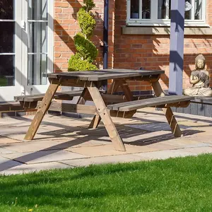 Oakham 5ft Rounded Picnic Bench - L152 x W140 x H72.5 cm - Rustic Brown