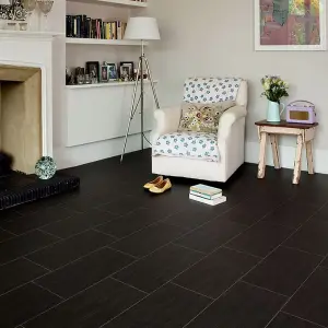 Black Modern Tile Effect Anti-Slip Vinyl Flooring for Home, Shops, Offices, 2.8mm Thick Vinyl Sheet-6m(19'8") X 4m(13'1")-24m²