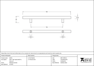 From The Anvil Polished Marine SS (316) 0.9m T Bar Handle Bolt Fix 32mm Dia.