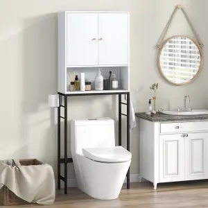 COSTWAY Over The Toilet Storage Shelf Freestanding Bathroom Cabinet w/ 2 Doors