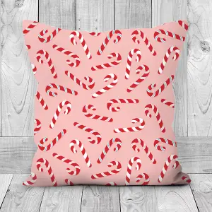 Printed Faux Suede Cushion Christmas Candy Canes 45cm x 45cm