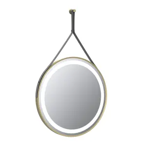 Keenware KBM-360 Midas Aurora Round LED Brushed Brass Framed Bathroom Mirror With Hook & Loop