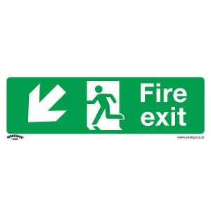 1x FIRE EXIT (DOWN LEFT) Health & Safety Sign Rigid Plastic 300 x 100mm Warning