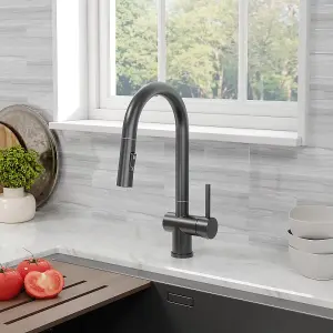 Single Handle High Arc Pull Out Kitchen Taps Kitchen Sink Mixer Tap in Matte Black