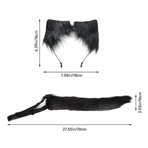 Halloween Cosplay Black Faux Fox Tail and Ear Headband Set