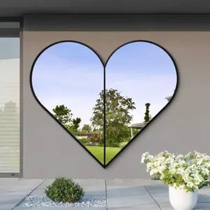 MirrorOutlet The Corde Black Metal Framed Heart Shaped Garden Mirror 180CM X 180CM