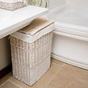 Rectangular Wicker Laundry Basket Bin White / Large (66 H cm x 46 W cm x 33 D cm)