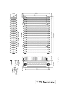 Right Radiators 600x830 mm Horizontal Traditional 4 Column Cast Iron Style Radiator White