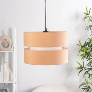 ValueLights Sophia Large Easy Fit Ceiling Light Shade 2 Tier Pendant Drum Lampshade - Sand - Bulb Included