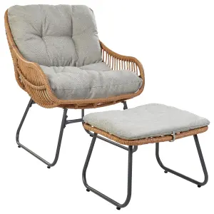 Garden Chair MESTRE with Footstool PE Rattan Natural