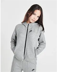 Nike Girls' Tech Fleece Full Zip Hoodie Junior - Dark Grey Heather - S