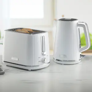 Daewoo Stirling Jug Kettle and 2 Slice Toaster Set 1.7L 3KW Fast Boil 7 Browning Levels White SDA2681GE