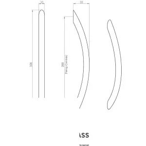 4x Curved Bow Cabinet Pull Handle 338 x 10mm 288mm Fixing Centres Chrome