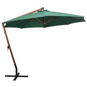 Berkfield Hanging Parasol 350 cm Wooden Pole Green