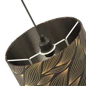 Designer Black Lamp Shade with Gold Foil Leaves with Inner Satin Fabric Lining