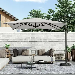 3M Light Grey Canopy Tilt Garden Household Patio Umbrella Outdoor Sun Umbrella Roman Umbrella with Fan Shaped Base