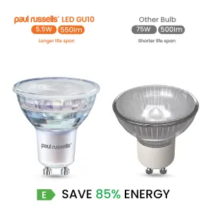 paul russells LED GU10 Light Bulb, 5.5W 550 Lumens, 75w Equivalent, 2700K Warm White, Ceiling Spotlights, Pack of 6