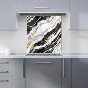 White And Gold Marble Effect Premium Glass Kitchen Splashback W700mm x H750mm