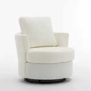 Chenille Swivel Armchair with Back Cushion Pillow Thick Foam Pad, Ivory 