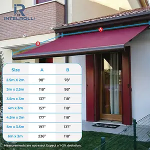 INT500 - Full Cassette Retractable Garden Patio Canopy Manual White Frame - Red Fabric - 4.5m x 3m