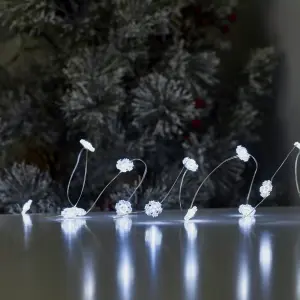 20 Ice white Snowflake wire LED With timer function String lights with 1.82m Silver cable