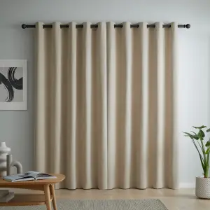 Catherine Lansfield Wilson Blackout Thermal 117x229cm Curtains Two Panels Natural