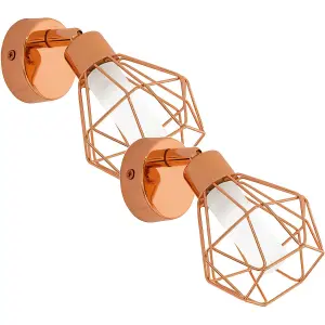 2 PACK Wall 1 Spot Light Copper Steel Shade White Satin Glass G9 1x3W Included