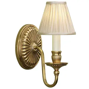 Luxury Georgian Single Curved Arm Wall Light Solid Brass & Beige Organza Shade