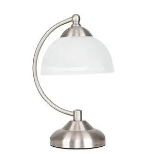 ValueLights Stamford Curved Brushed Chrome and Frosted Glass Bedside Table Lamp