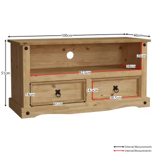 Vida Designs Corona Solid Pine 2 Drawer Flat Screen TV Unit Stand