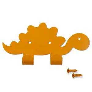 Dinosaur Double Coat Hooks, Door Wall Mounted Hanger Kids Children Room Nursery (Orange)