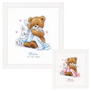 B/REC TEDDY&BLANKET - Counted Cross Stitch Kit: Birth Record: Teddy & Blanket - Vervaco