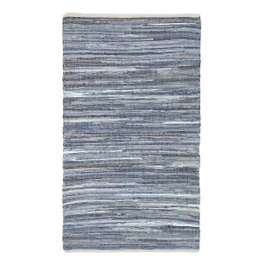 Homescapes Blue Denim Handwoven Striped Chindi Rug, 120 x180 cm