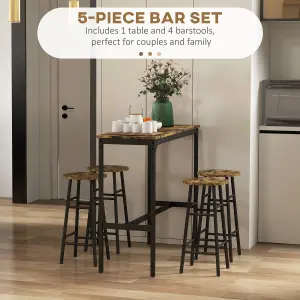 HOMCOM 5 Piece Bar Set, Industrial Kitchen and Chair Set Rustic Brown