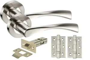 Golden Grace 5 Sets Twist Astrid Style Chrome Door Handles on Rose, Dual Finish Lever Latch, Hinges, 64mm Tubular Latch