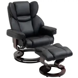 HOMCOM PU Leather Manual Reclining Armchair Footstool Padded Seat Black