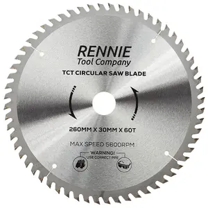 260mm x 60T TCT Circular Wood Saw Blade. Fits Festool Bosch Makita Dewalt Circular Saws Etc