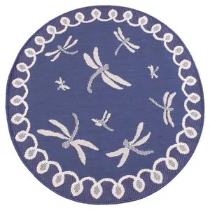 Blue Outdoor Rug, Animal Bordered Stain-Resistant Rug For Patio Decks Garden, 15mm Modern Outdoor Rug- 160cm (Circle)